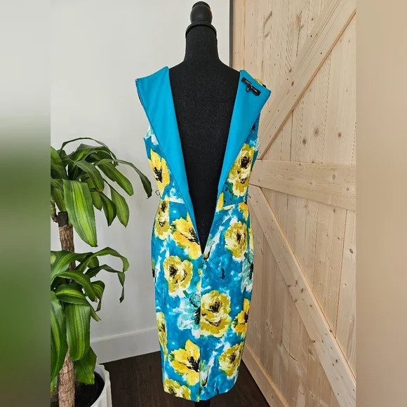 JONES NEW YORK Size 6 Women's Blue And Yellow Floral Sleeveless Midi Dress - Picture 5 of 8